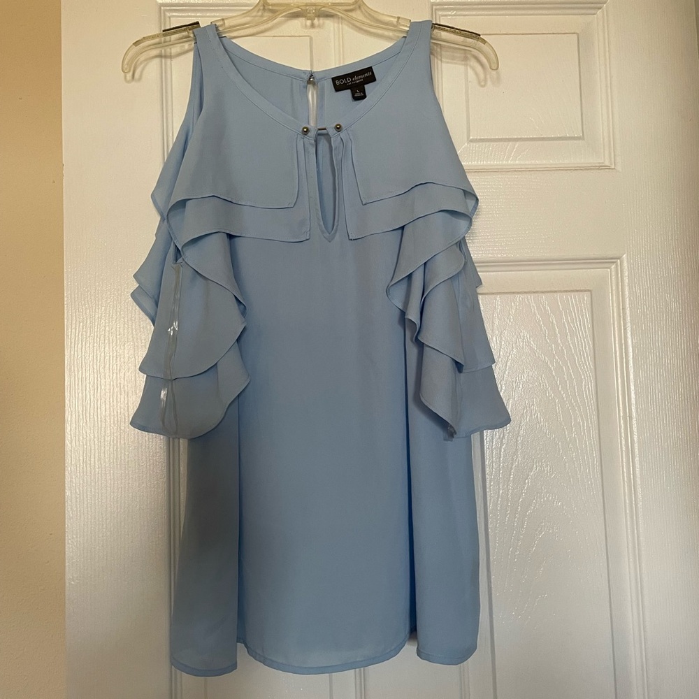 NWOT BOLD elements Sky Blue cold shoulder Blouse